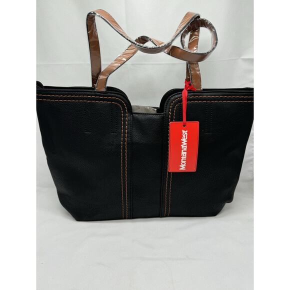 Montana West Tote Bag Top Handle Purse Oversized Shoulder Hand Black NWT - Picture 1 of 6